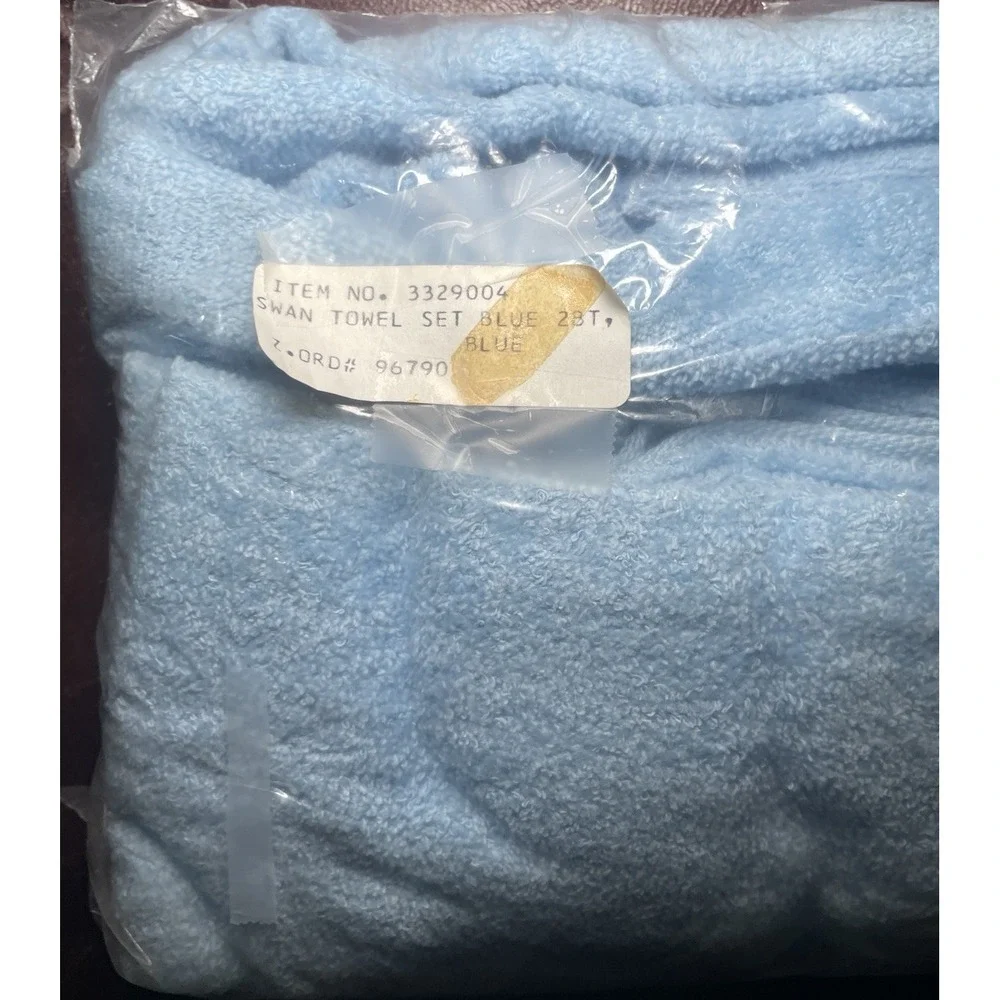 VTG Swan Towels Set Blue Trim Swan Bathroom Towel Set-6 NIB Sealed! By Aquarius